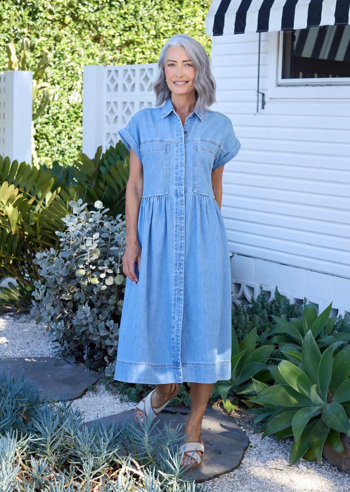 Harper Denim Midi Dress - Light Blue - 100% Cotton - Relaxed Waist Seam | MAYE, S Harper Denim Midi Dress - Light Blue - 100% Cotton - Relaxed Waist Seam | MAYE, S