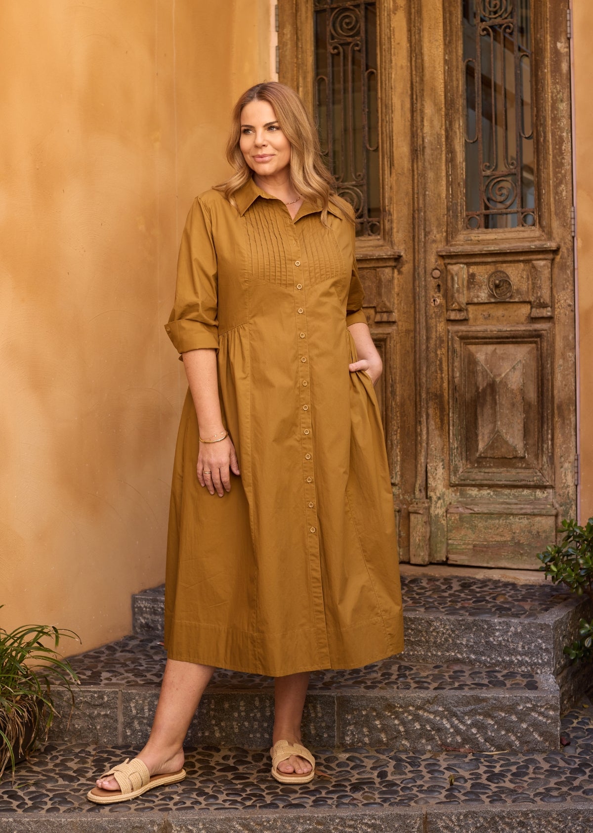 SUSIE SHIRTDRESS - DEEP MUSTARD - CURVE