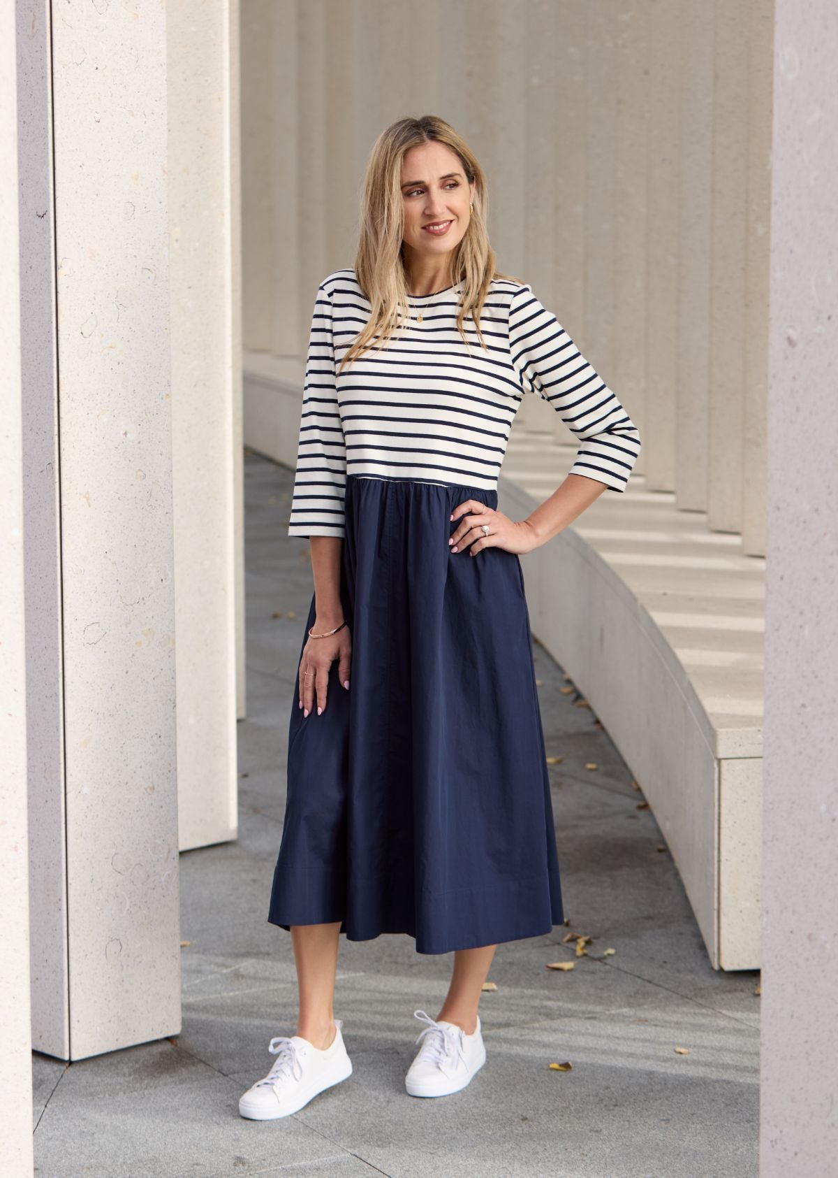 LOLA MIDI DRESS - FRENCH NAVY STRIPE