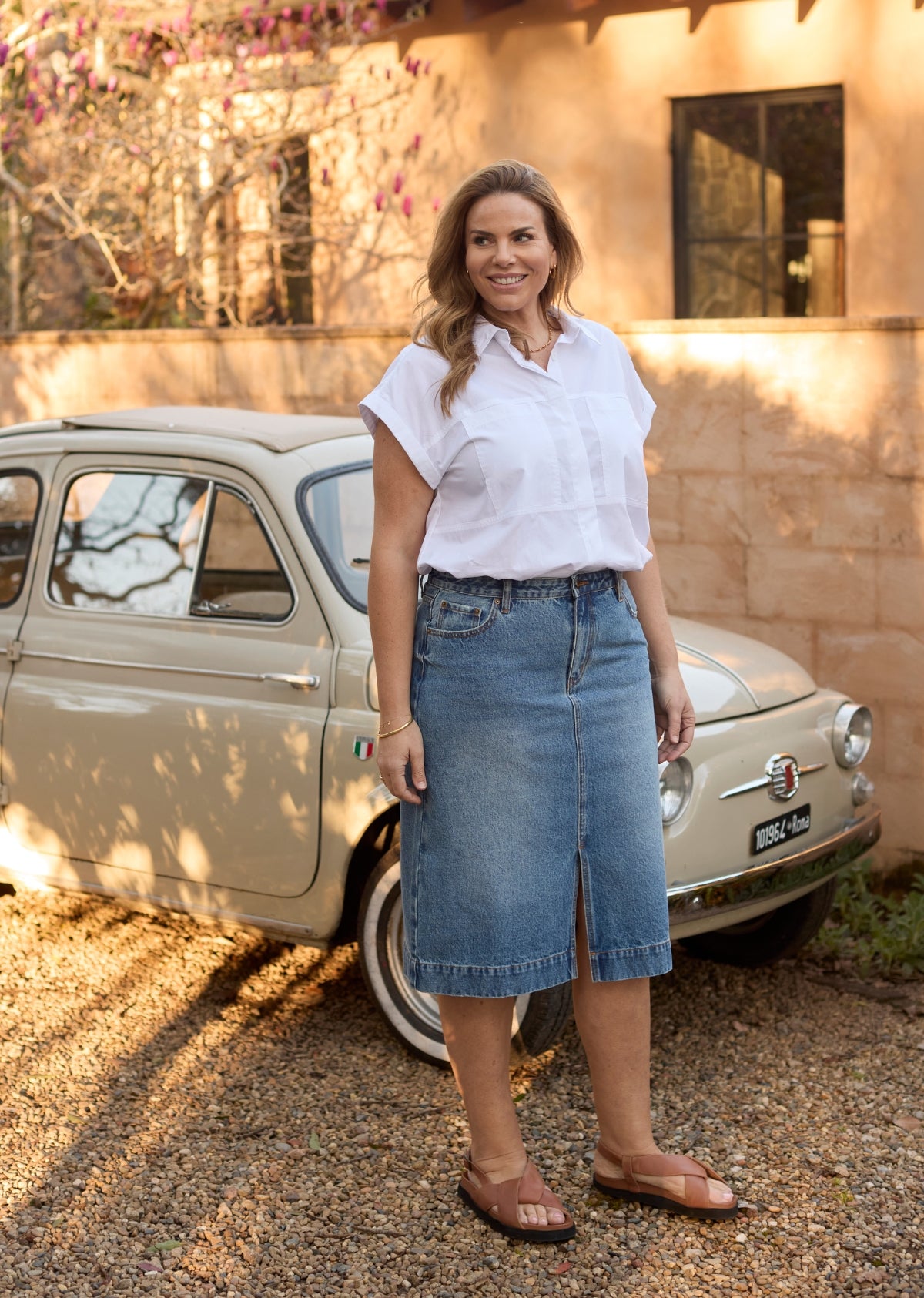 SLOANE DENIM SKIRT - MID BLUE