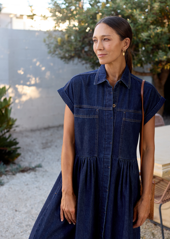 HARPER DENIM DRESS - INDIGO - PETITE