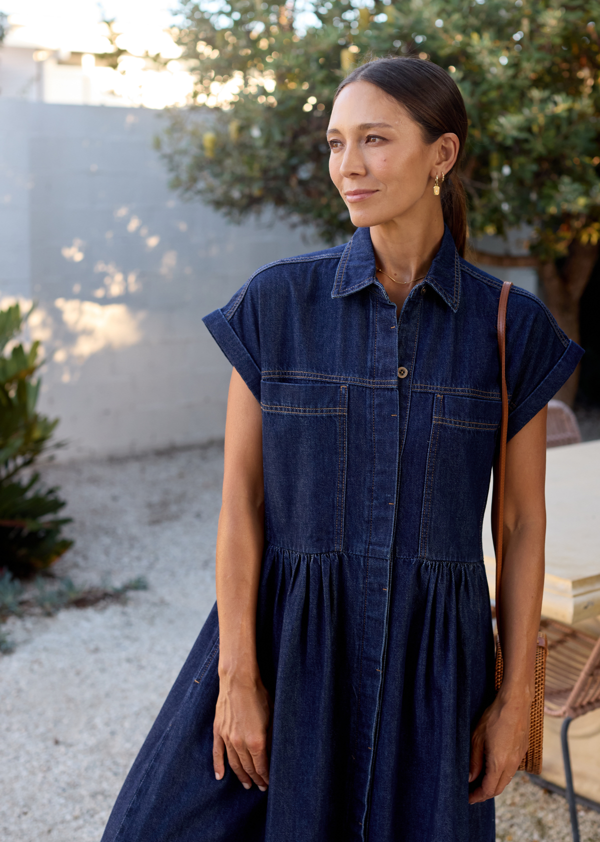 Harper Denim Midi Dress - Indigo - Petite - 100% Cotton - Relaxed Waist Seam Harper Denim Midi Dress - Indigo - Petite - 100% Cotton - Relaxed Waist Seam