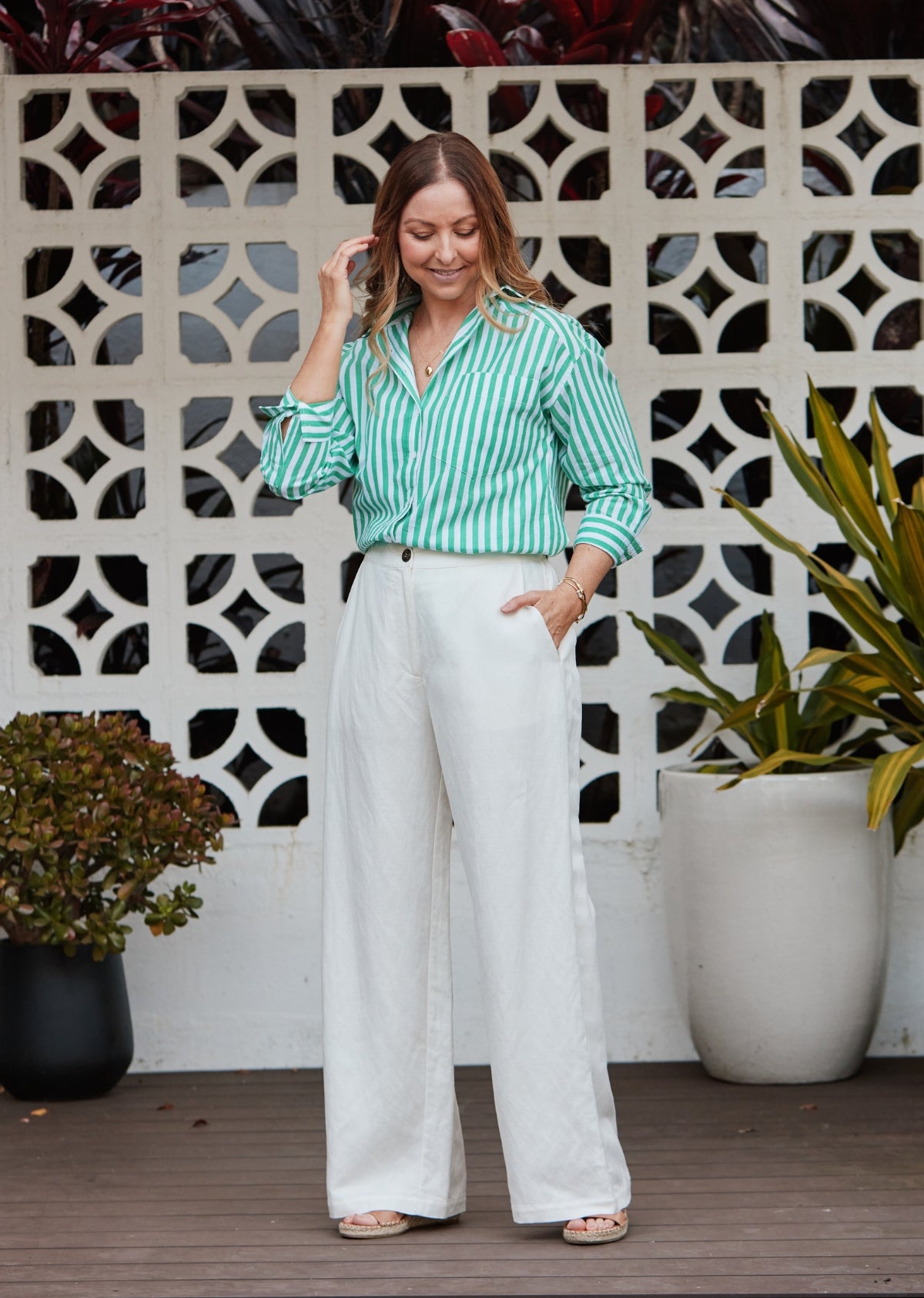 BERTIE STRIPE SHIRT - APPLE GREEN