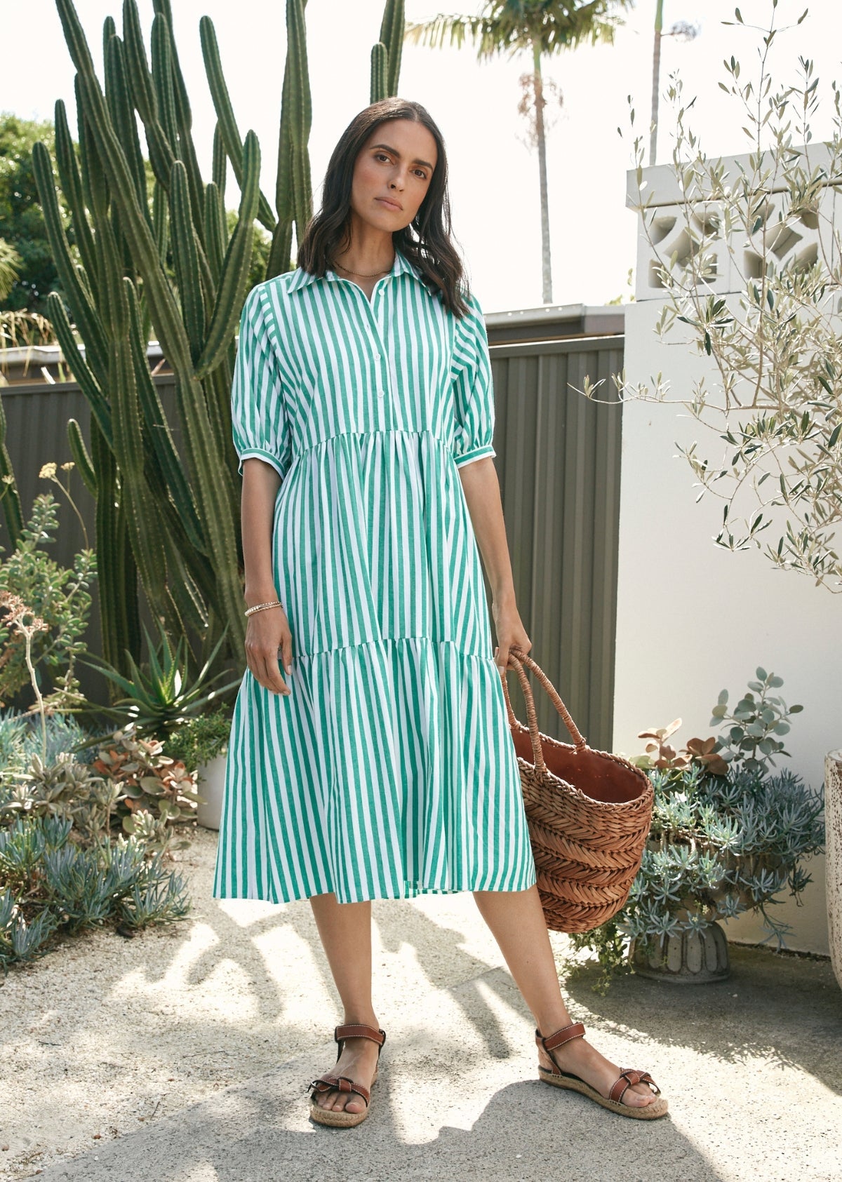 Marnie Midi Shirtdress - 100% Cotton - Apple Green - Petite - Side Pockets w/ Collar & Sleeves | MAYE, L Marnie Midi Shirtdress - 100% Cotton - Apple Green - Petite - Side Pockets w/ Collar & Sleeves | MAYE, L