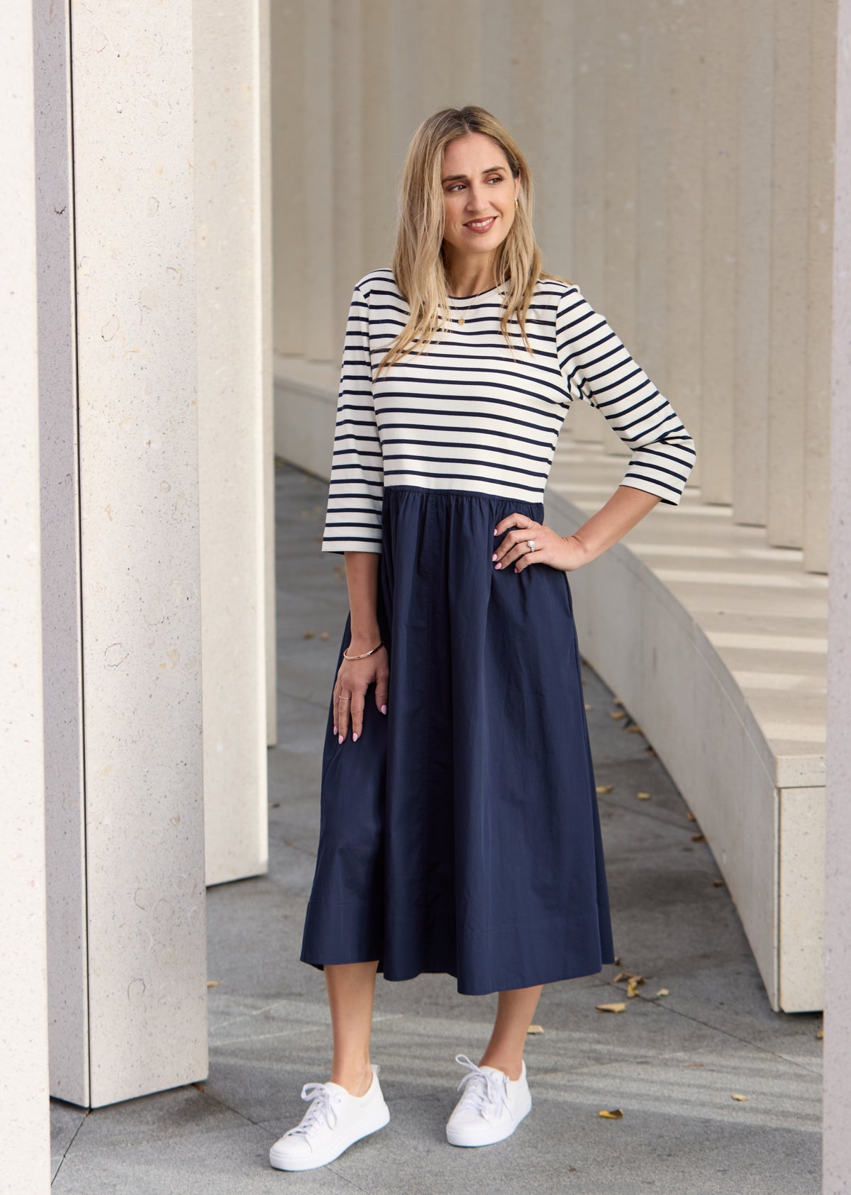 LOLA MIDI DRESS - FRENCH NAVY STRIPE