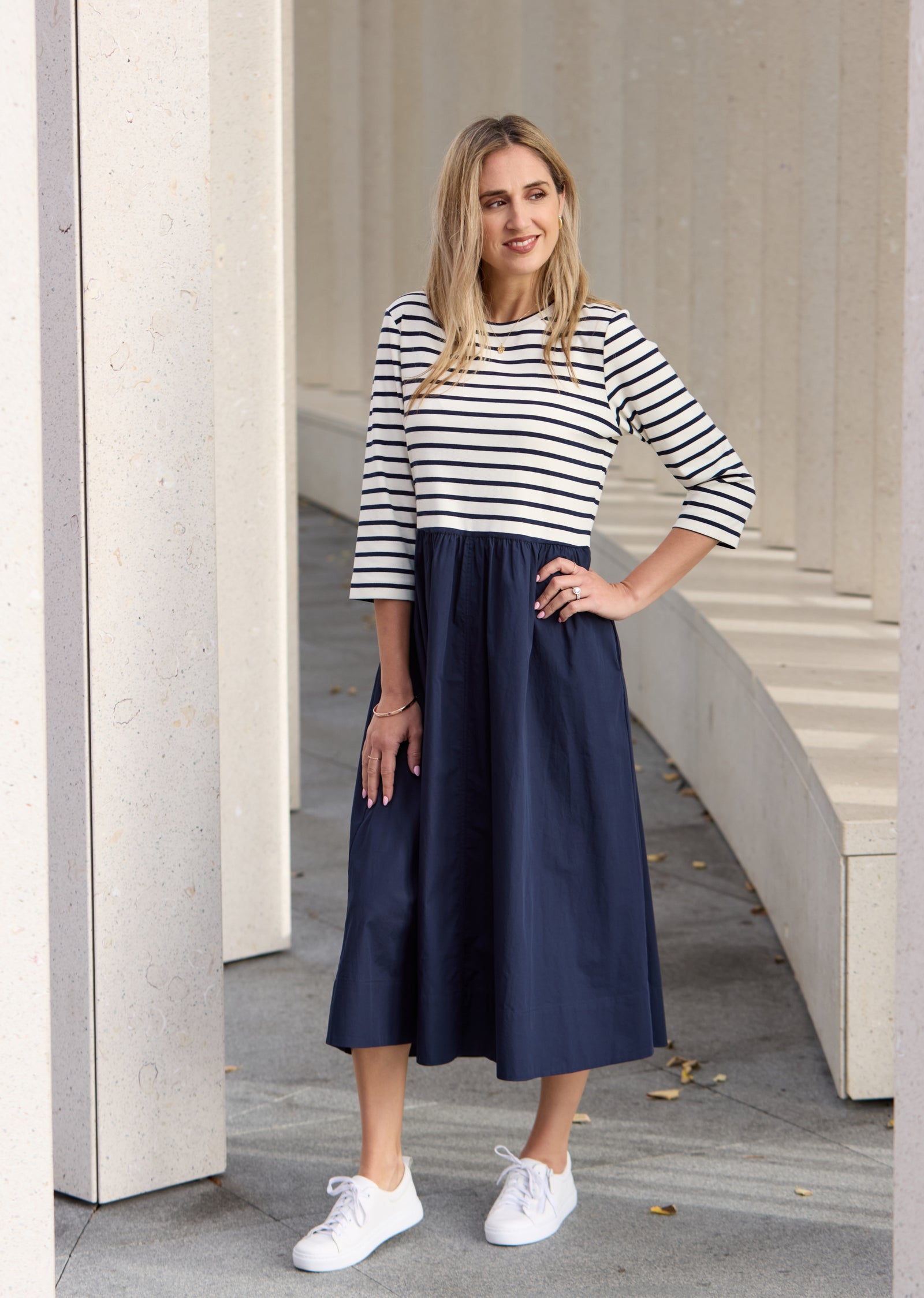 LOLA MIDI DRESS - FRENCH NAVY STRIPE