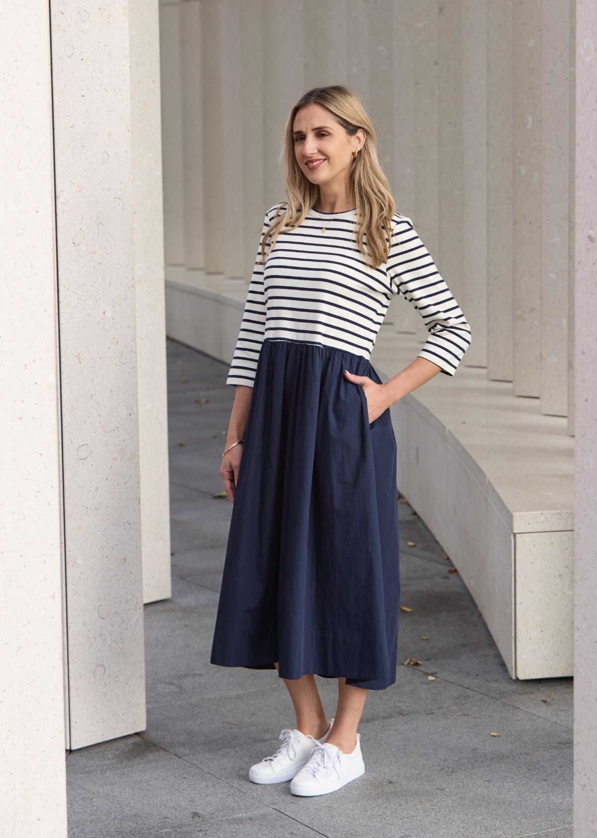 LOLA MIDI DRESS - FRENCH NAVY STRIPE