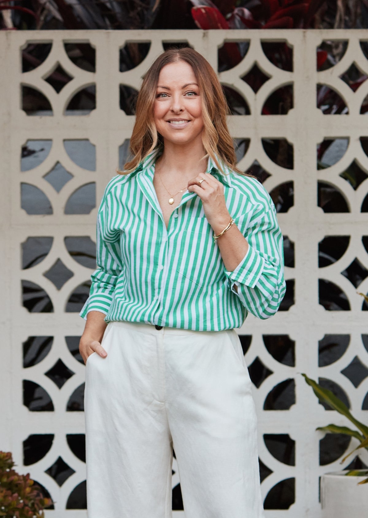 BERTIE STRIPE SHIRT - APPLE GREEN