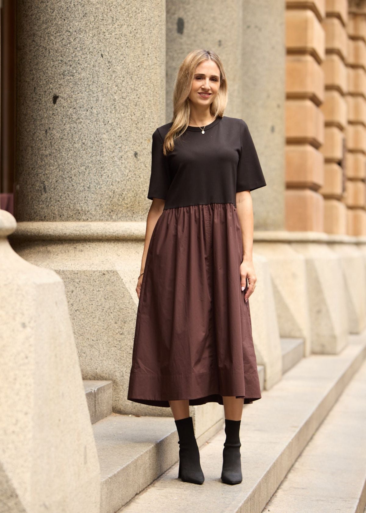MIMI MIDI DRESS - BLACK/CHOCOLATE