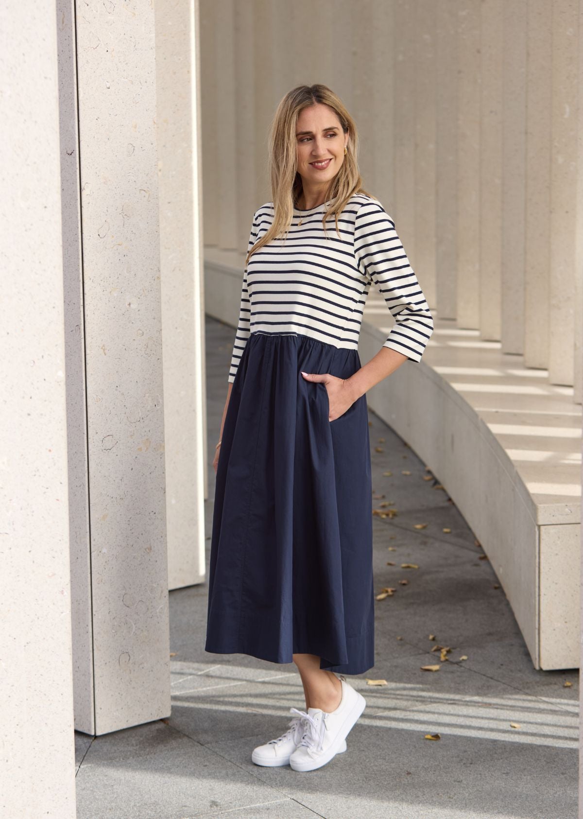 LOLA MIDI DRESS - FRENCH NAVY STRIPE
