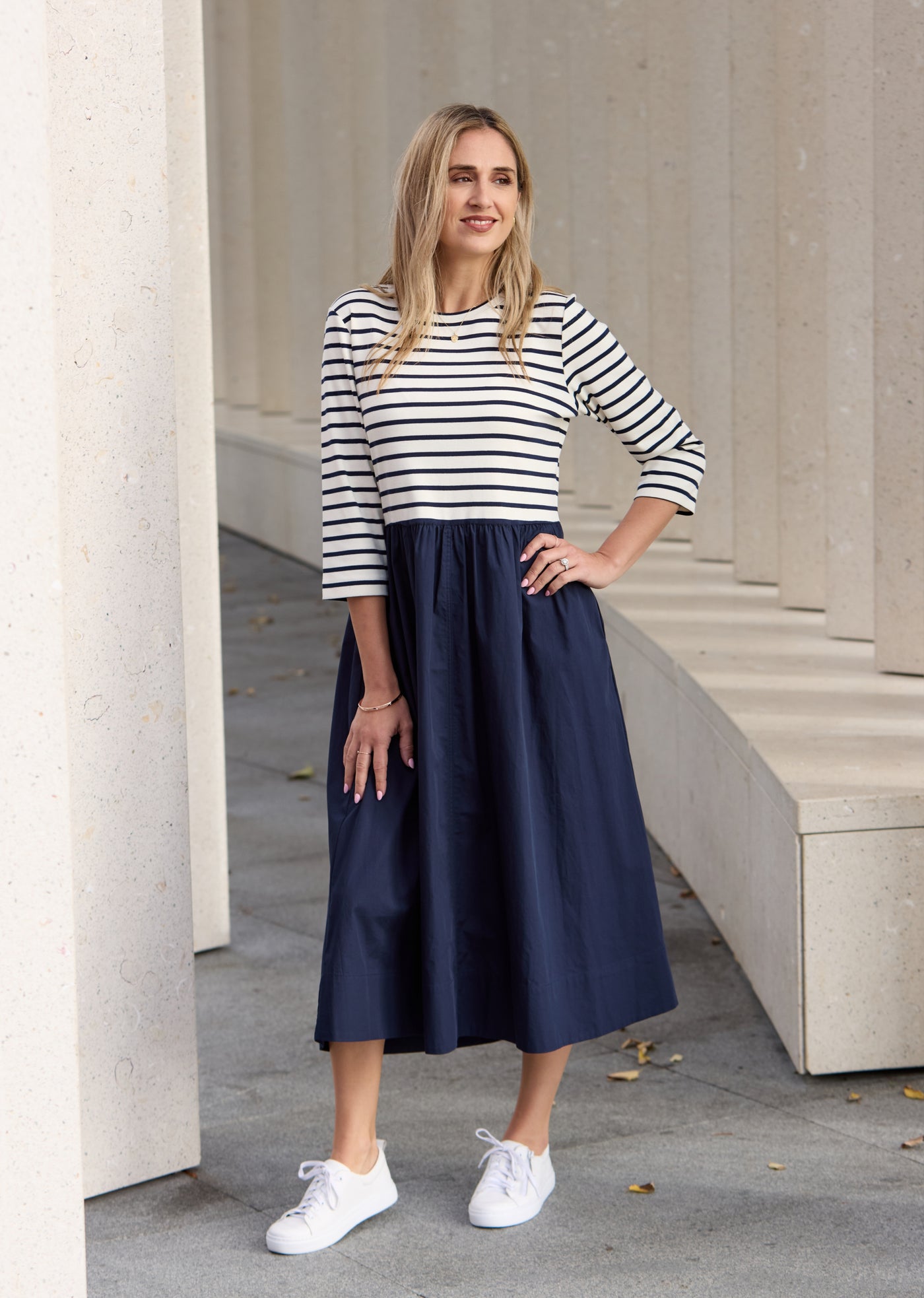LOLA MIDI DRESS - FRENCH NAVY STRIPE