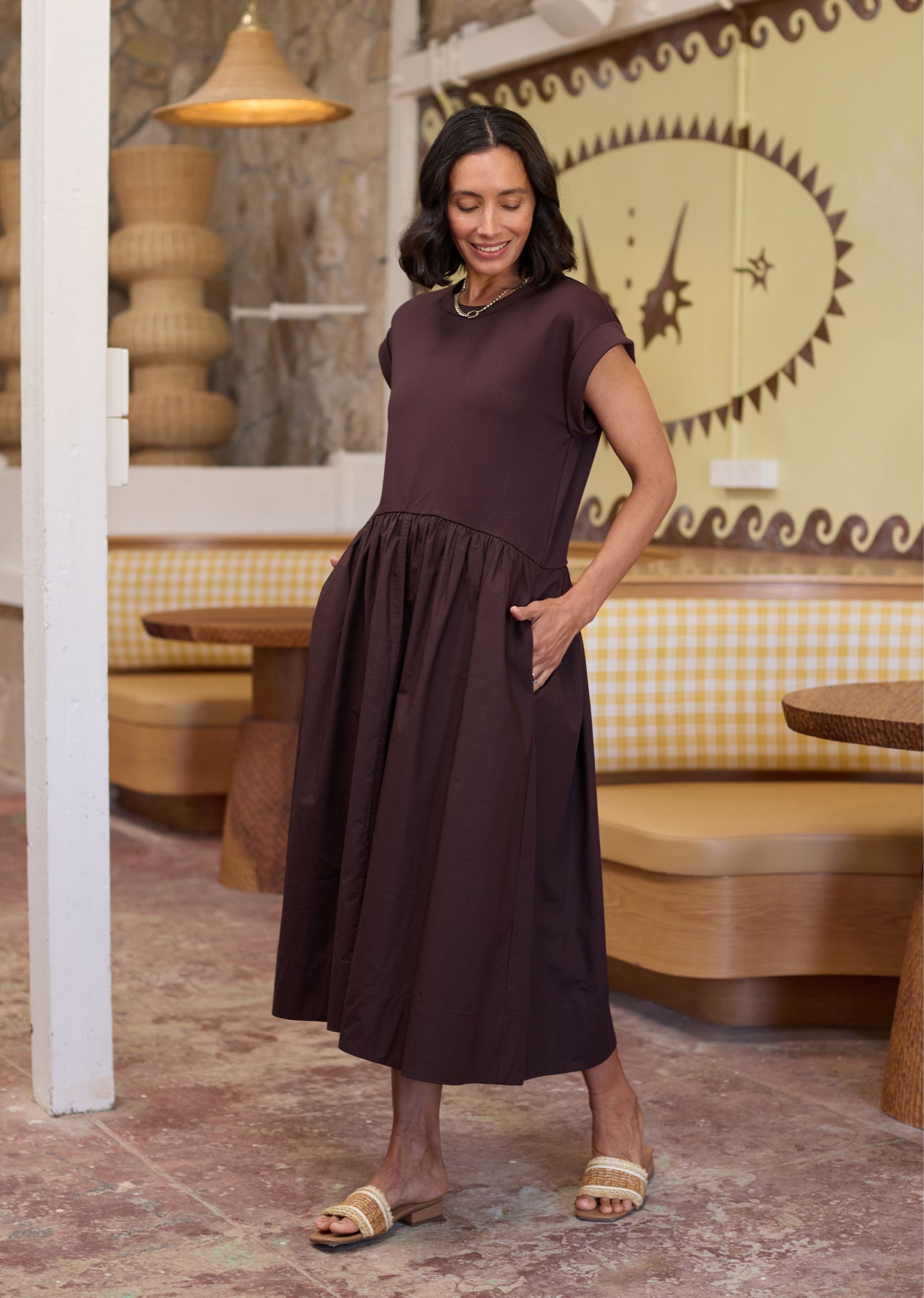 GRETA MIDI DRESS - CHOCOLATE - PETITE