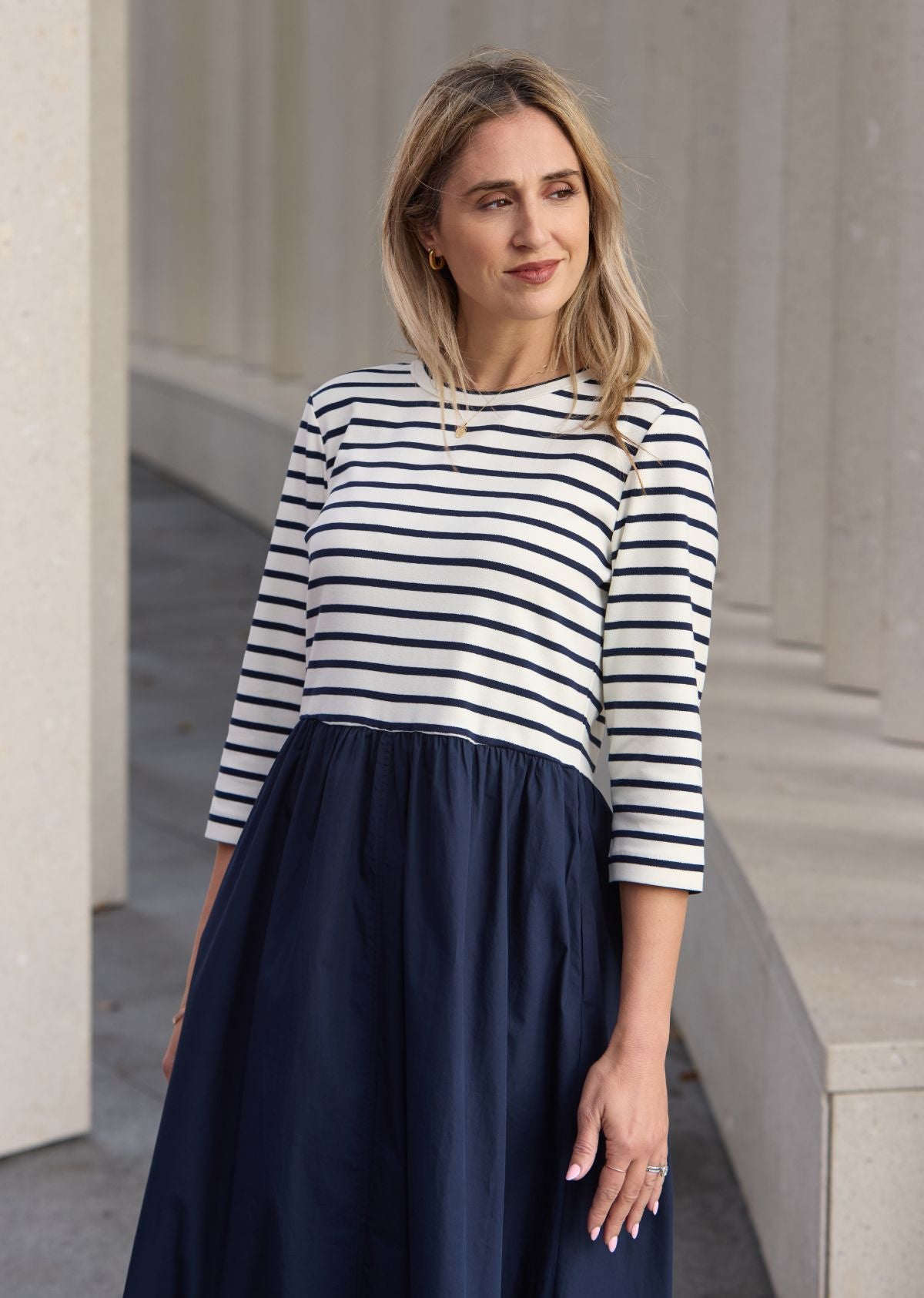 LOLA MIDI DRESS - FRENCH NAVY STRIPE