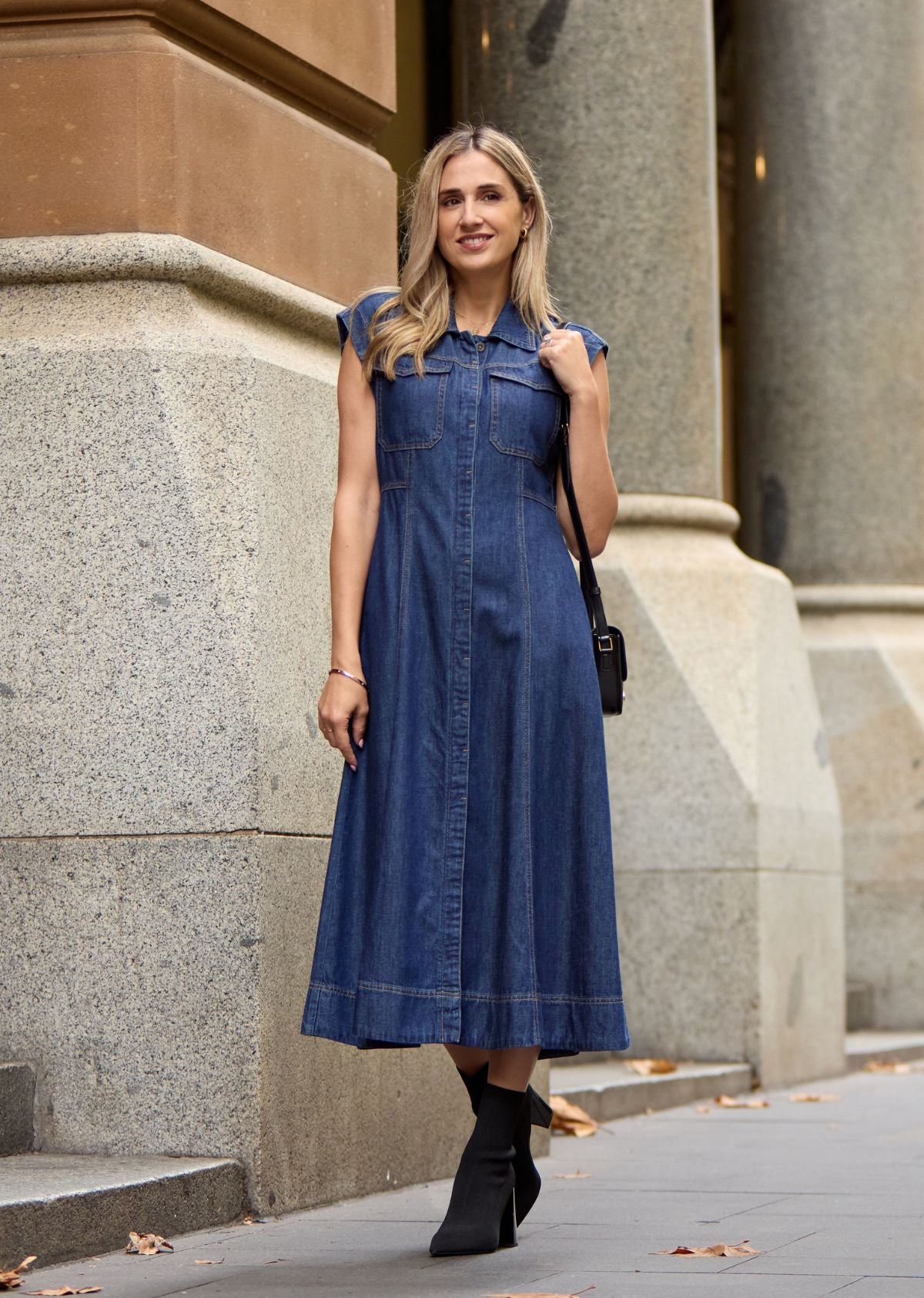 RUMI DENIM SHIRTDRESS - INDIGO - PETITE