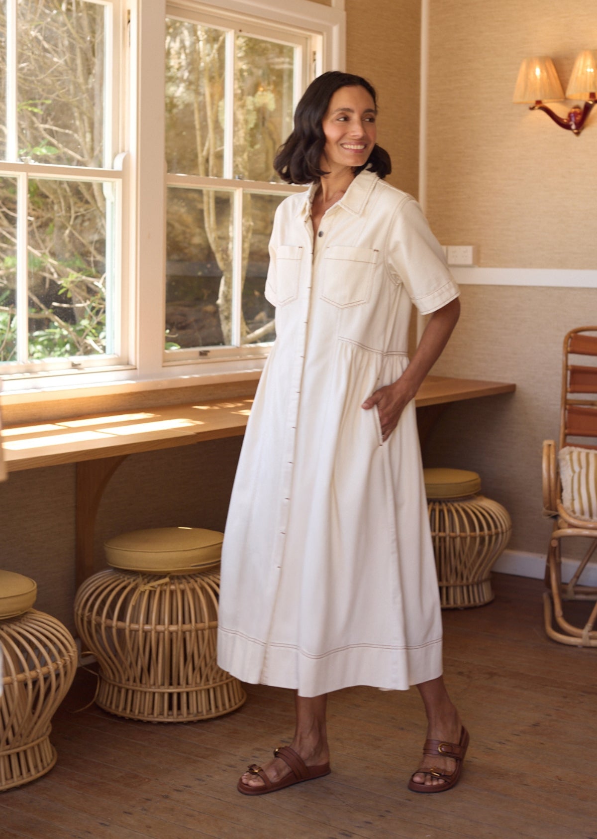 MONTANA DENIM SHIRTDRESS - ECRU - PETITE