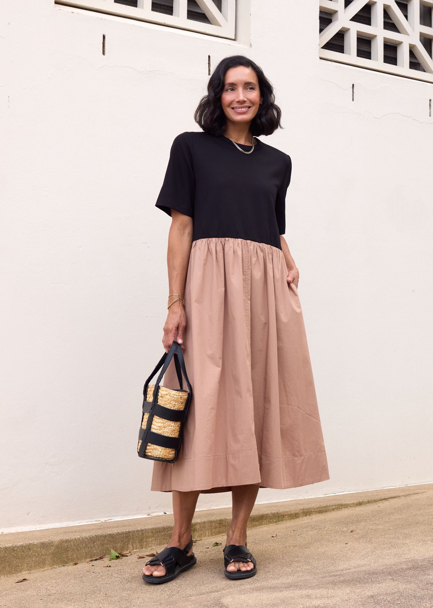 MIMI MIDI DRESS - BLACK/CAMEL - PETITE