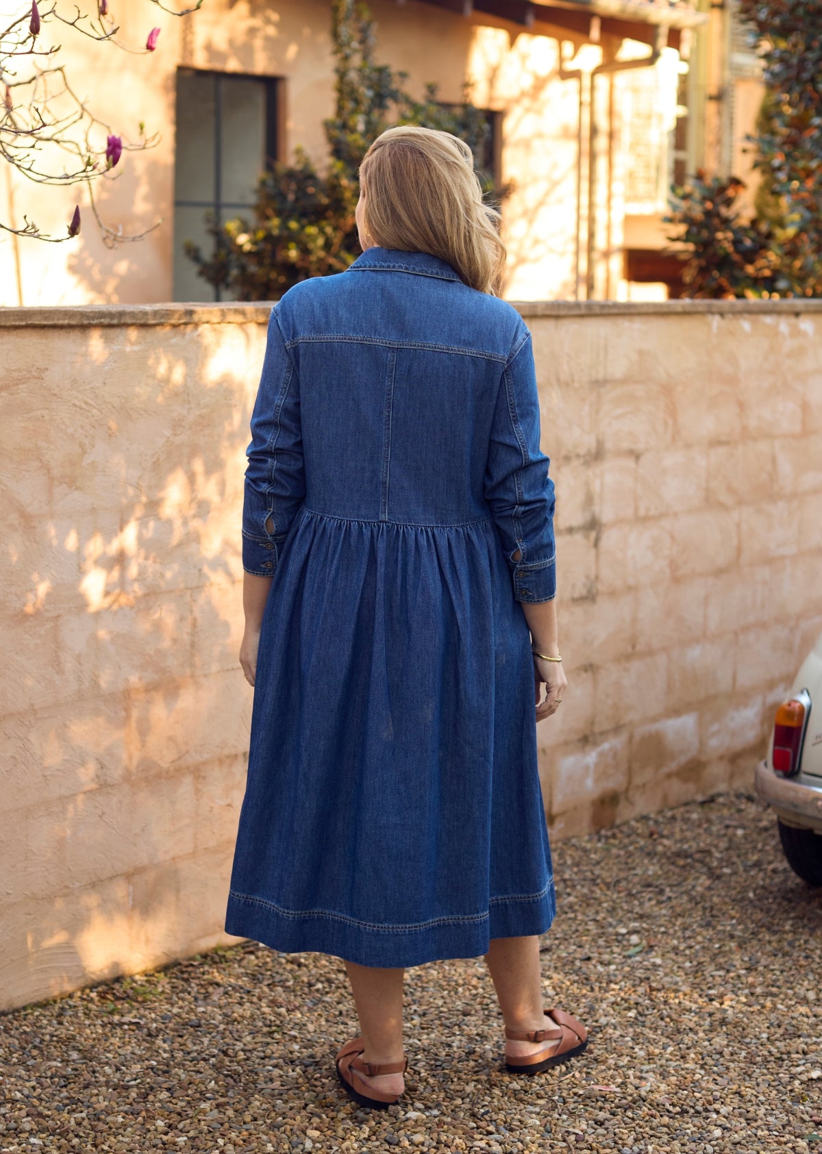 HARPER LONG SLEEVE DENIM SHIRTDRESS - MID BLUE