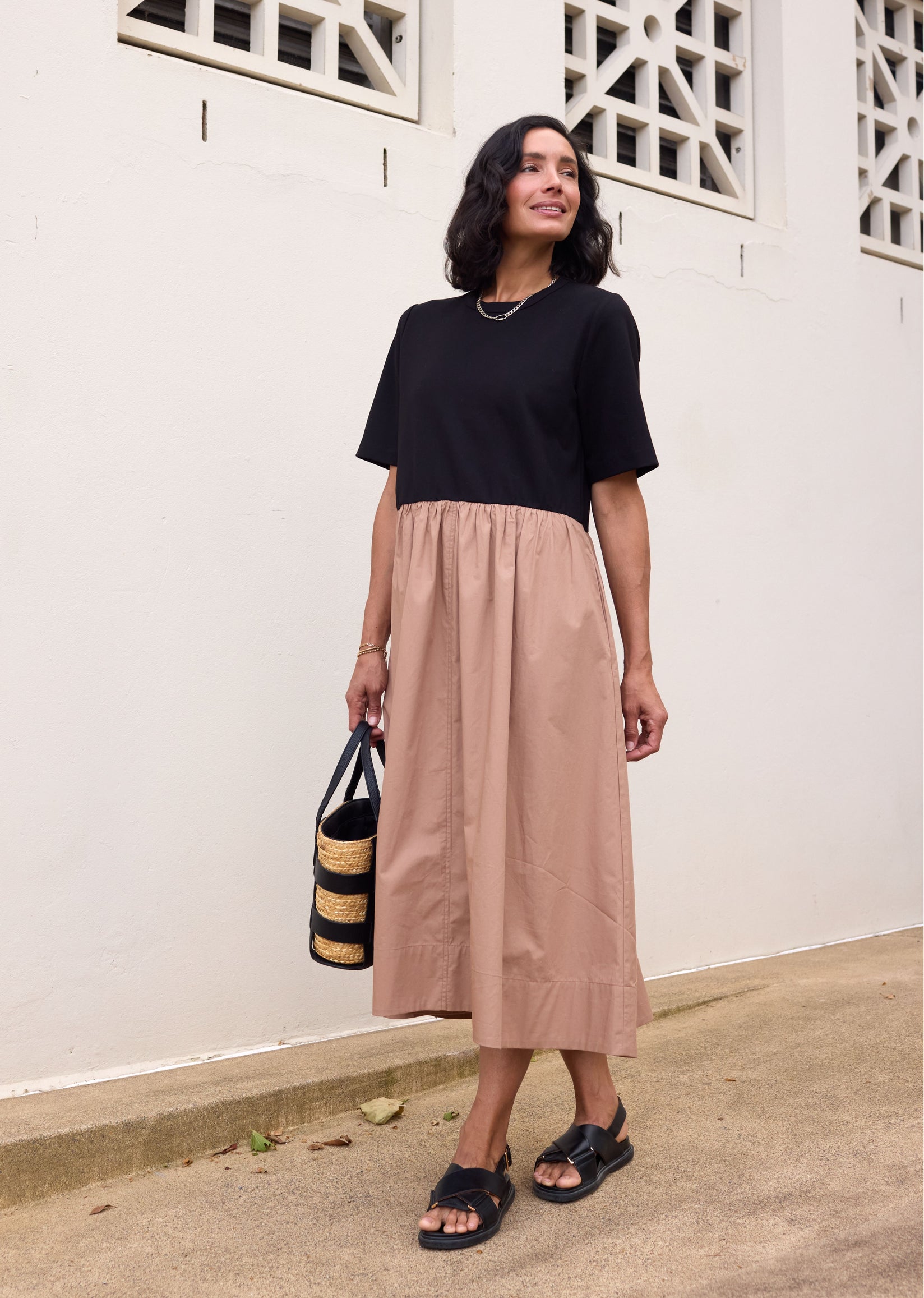 MIMI MIDI DRESS - BLACK/CAMEL - PETITE