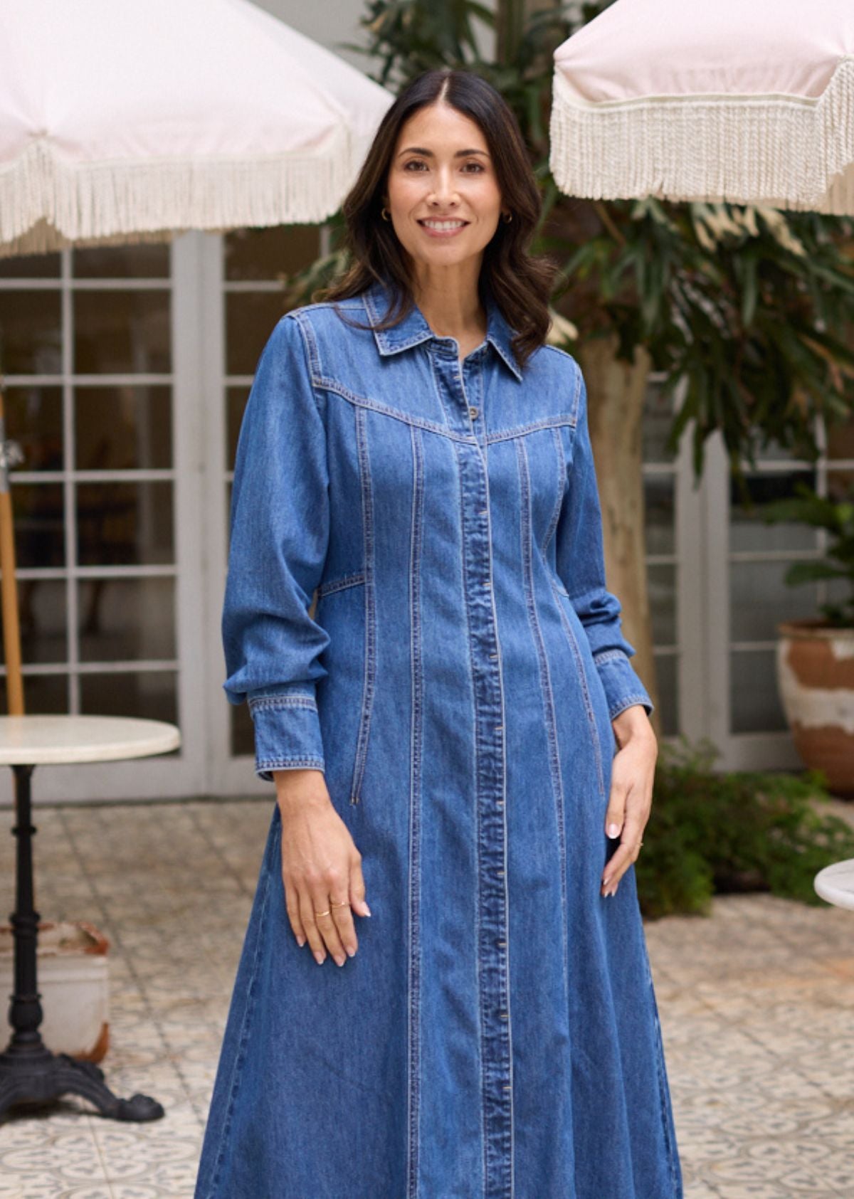 LILLIE LONG SLEEVE DENIM DRESS - MID BLUE