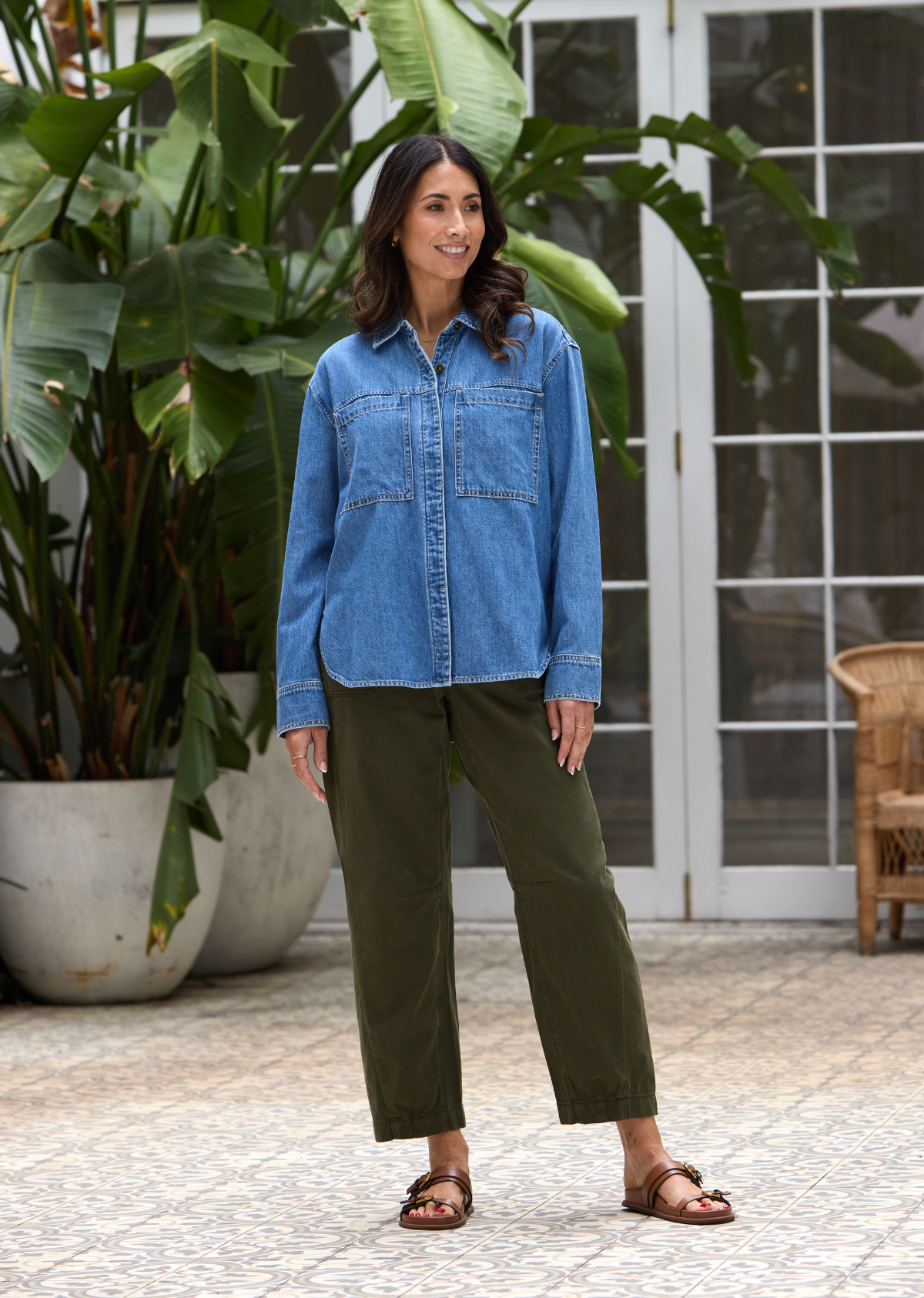 HARPER LONG SLEEVE DENIM SHIRT - MID BLUE