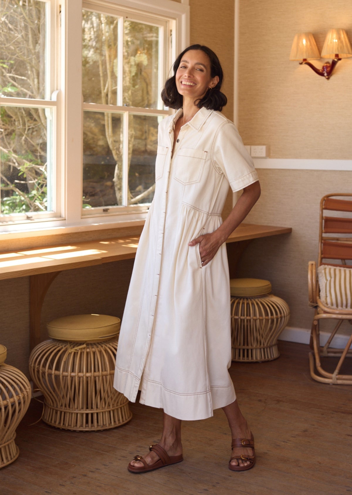 MONTANA DENIM SHIRTDRESS - ECRU - PETITE