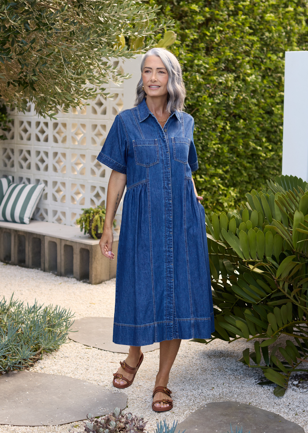 MONTANA DENIM SHIRTDRESS - MID BLUE