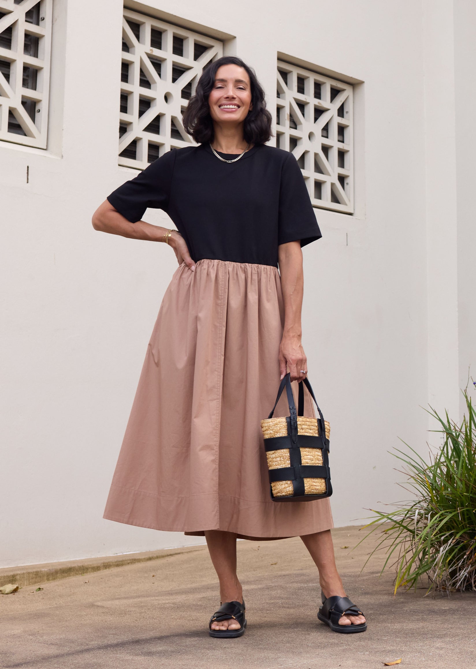 MIMI MIDI DRESS - BLACK/CAMEL - PETITE