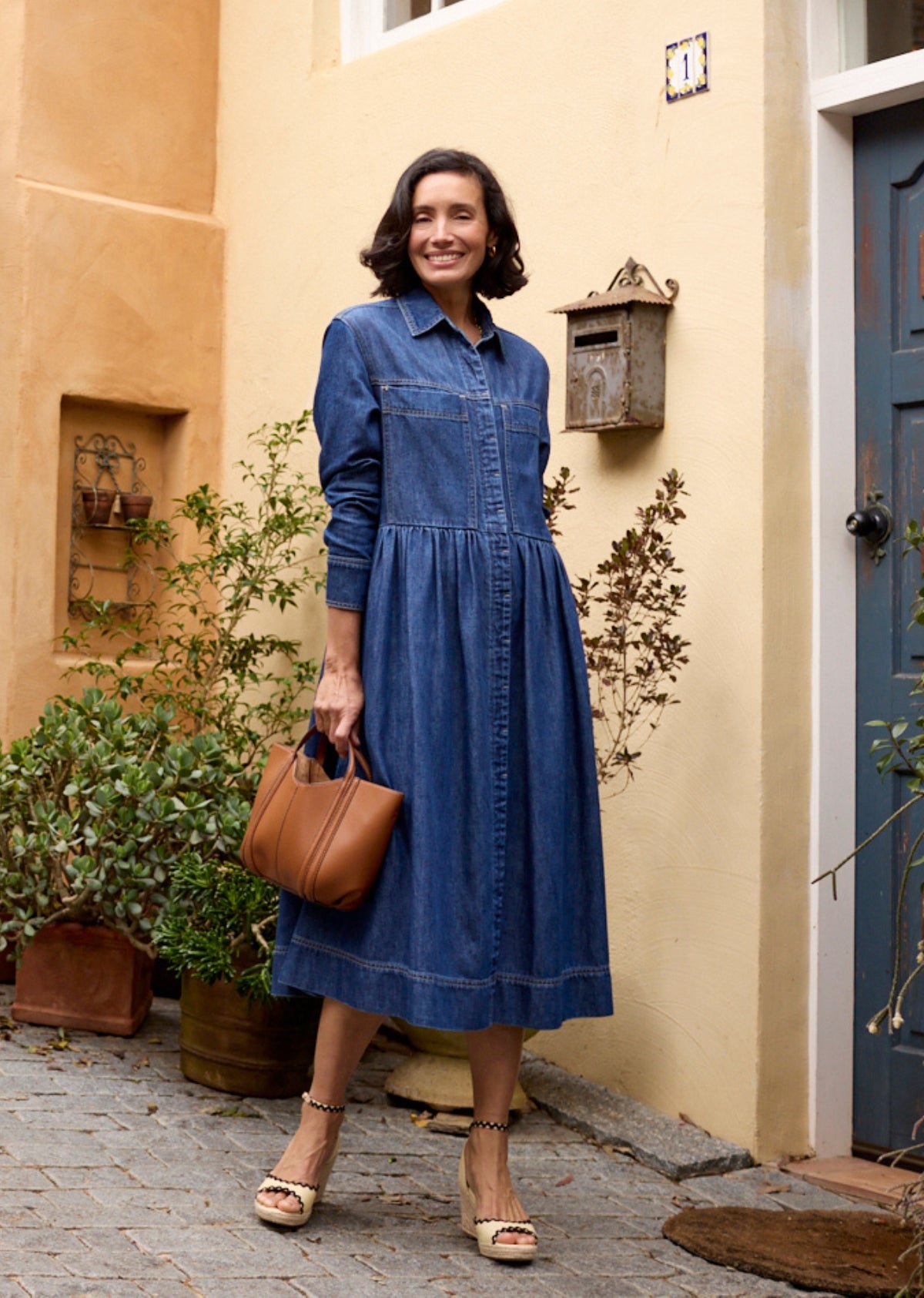 HARPER LONG SLEEVE DENIM SHIRTDRESS - MID BLUE
