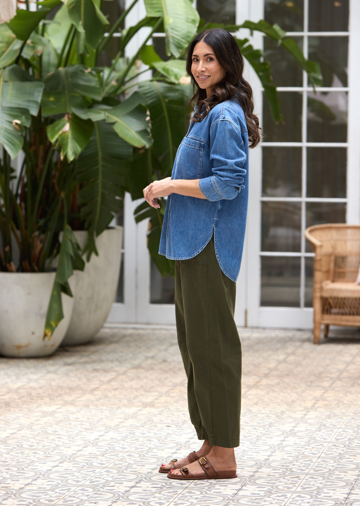 HARPER LONG SLEEVE DENIM SHIRT - MID BLUE