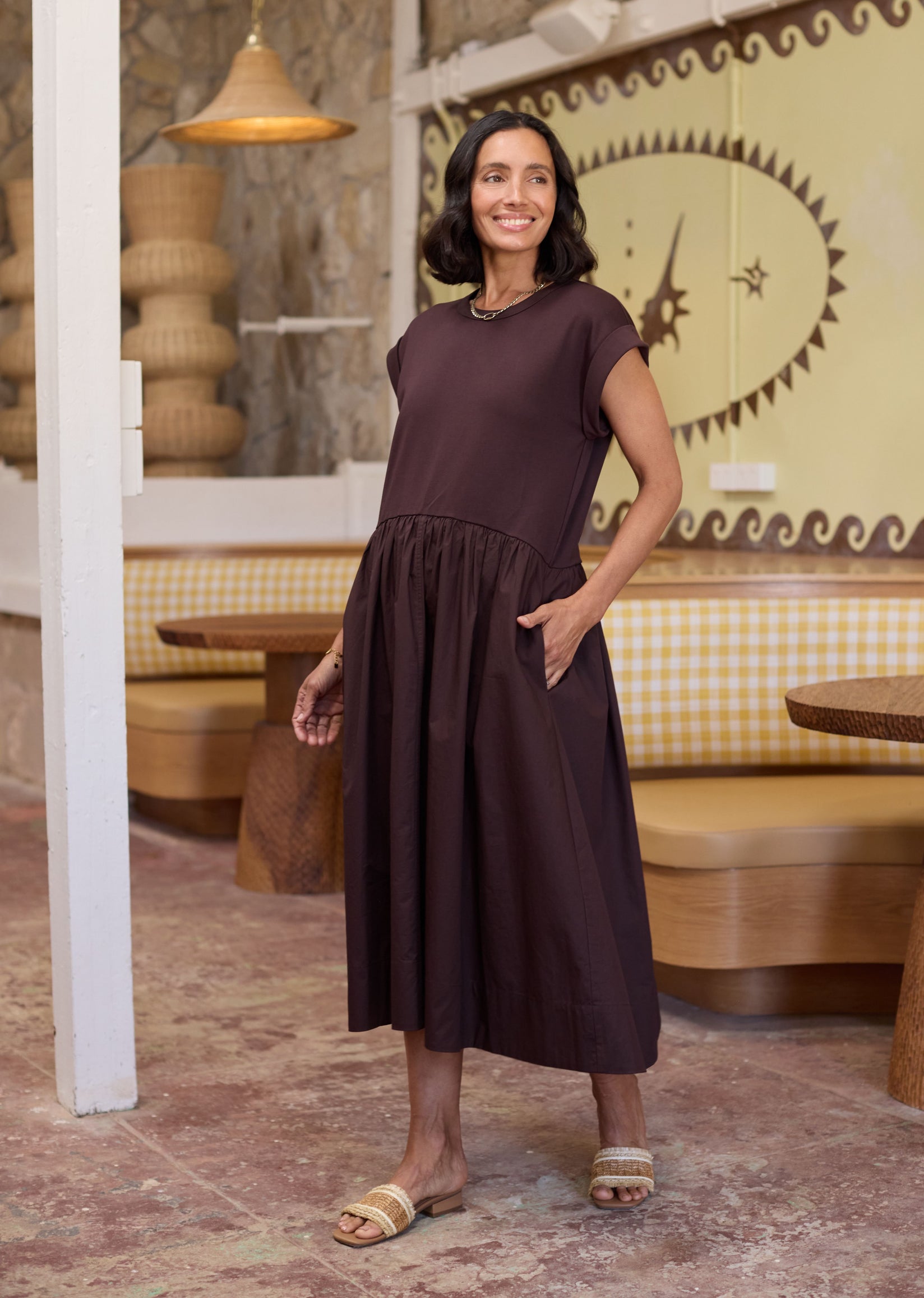 GRETA MIDI DRESS - CHOCOLATE - PETITE