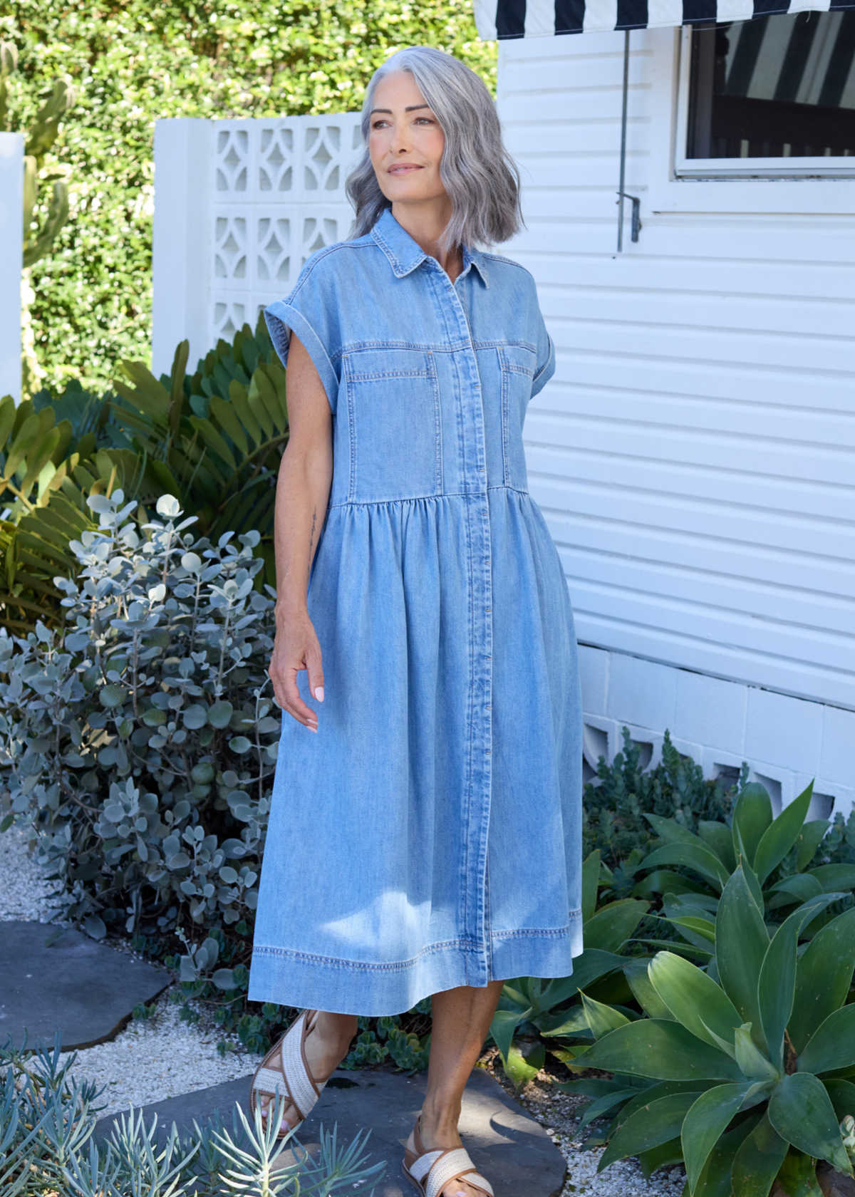 HARPER DENIM DRESS - LIGHT BLUE - PETITE